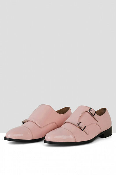 Pink double strap monk shoes