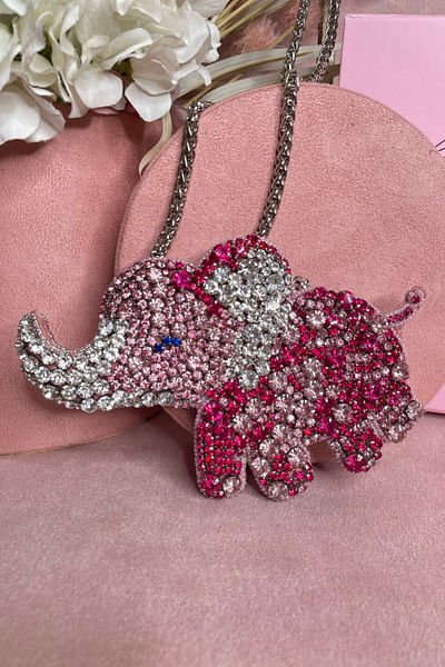 Pink elephant rhinestone mini bag