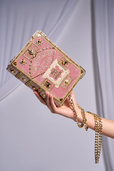 Pink embellished crossbody sling bag