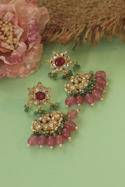 Pink embellished danglers