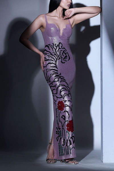 Pink embellished strappy gown