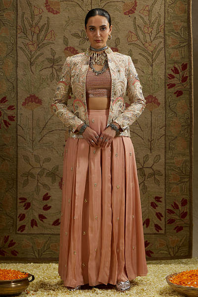 Pink embellsihed jacket set