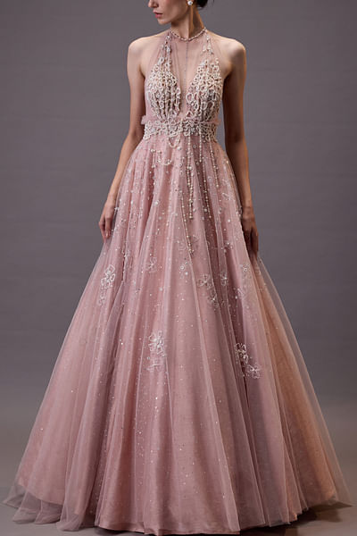 Pink embroidered gown