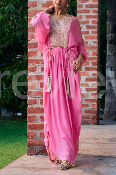 Pink embroidered kaftan