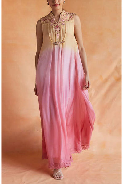 Pink embroidered ombre maxi