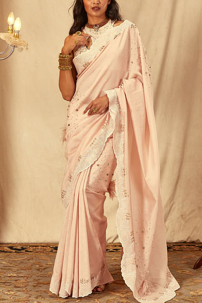 Pink embroidered sari