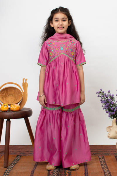 Pink embroidered sharara set