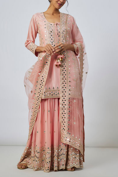 Pink embroidered sharara set