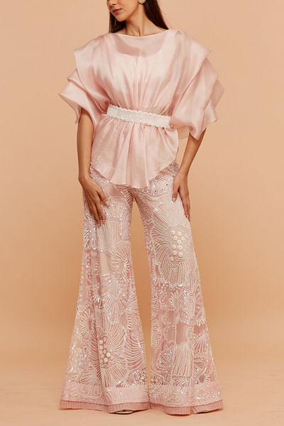 Pink embroidered sharara set