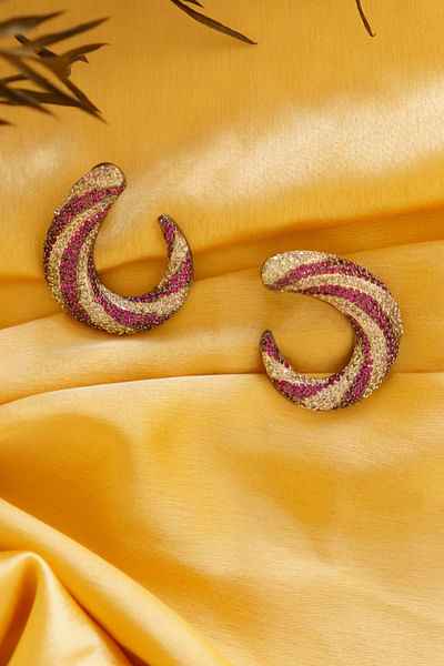 Pink faux diamond U-shape earrings