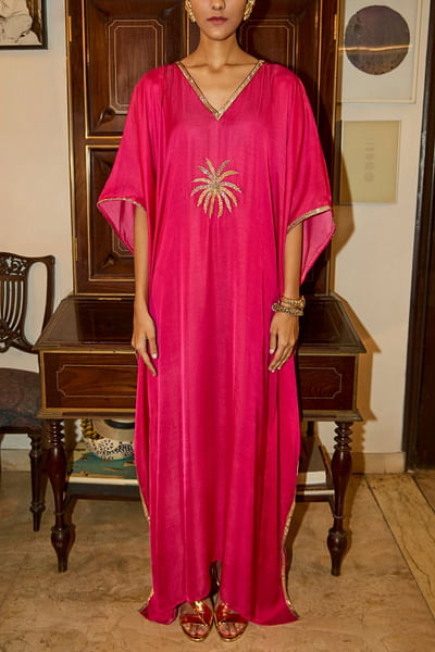 Pink firework sequin embroidered kaftan