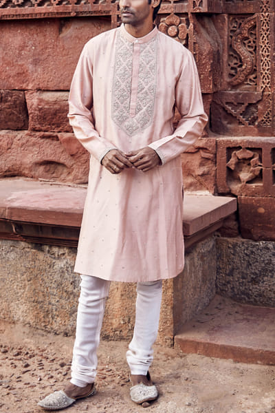 Pink floral dori embroidery kurta set