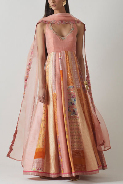 Pink floral embroidered anarkali set