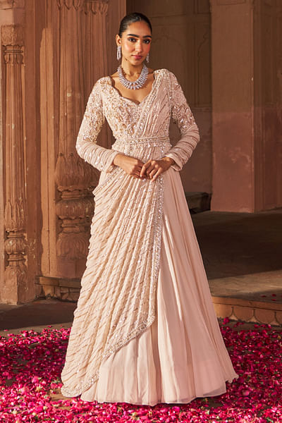 Pink floral embroidered anarkali set