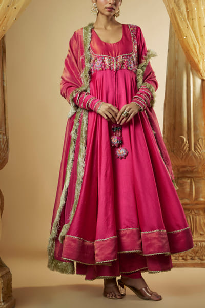 Pink floral embroidered anarkali set