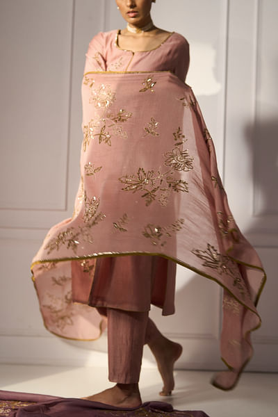 Pink floral embroidered dupatta