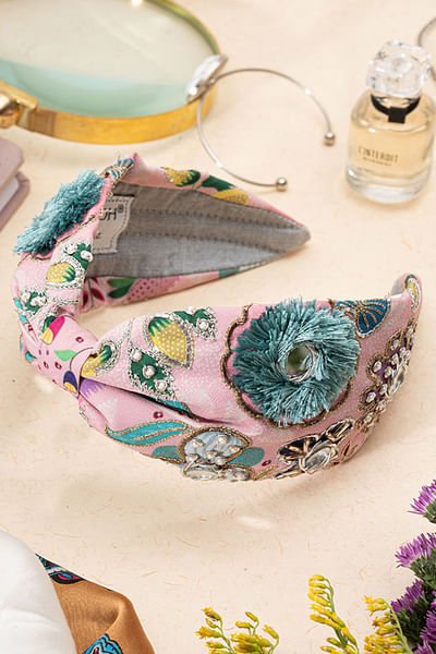 Pink floral embroidered headband