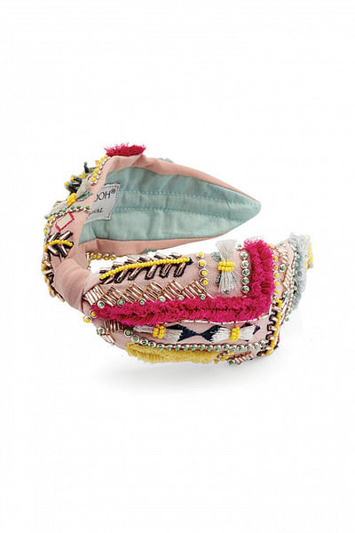 Pink floral embroidered headband