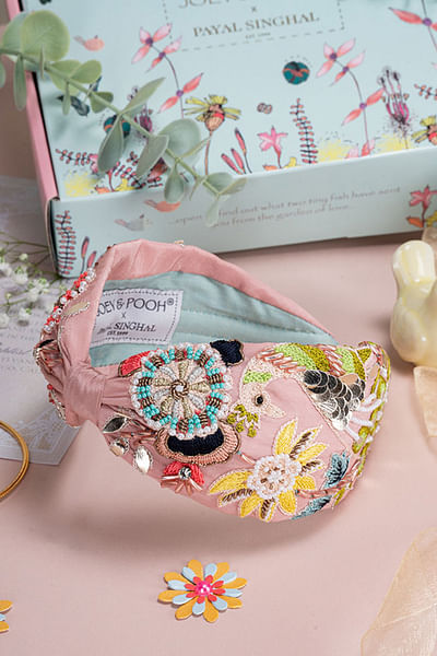 Pink floral embroidered headband