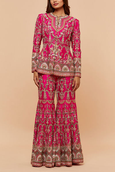 Pink floral embroidered jacket and sharara