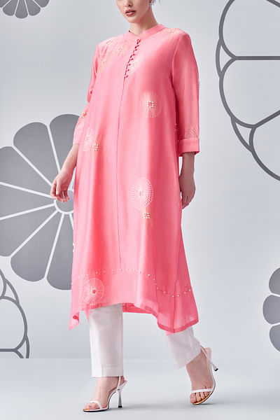 Pink floral embroidered kurta