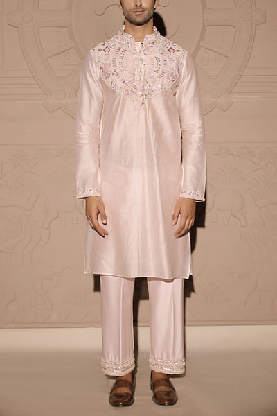 Pink floral embroidered kurta set
