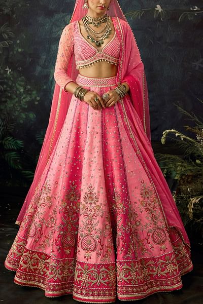 Pink floral embroidered lehenga set