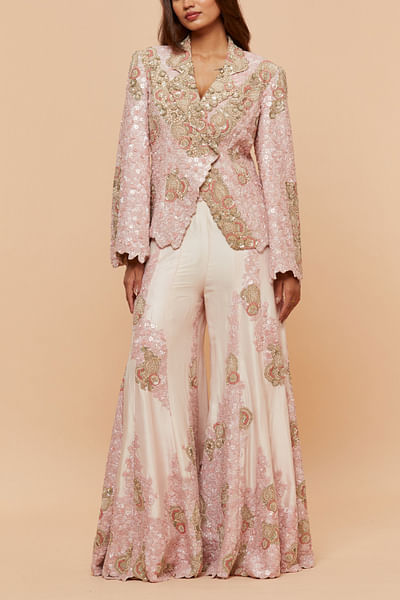 Pink floral embroidery jacket and sharara