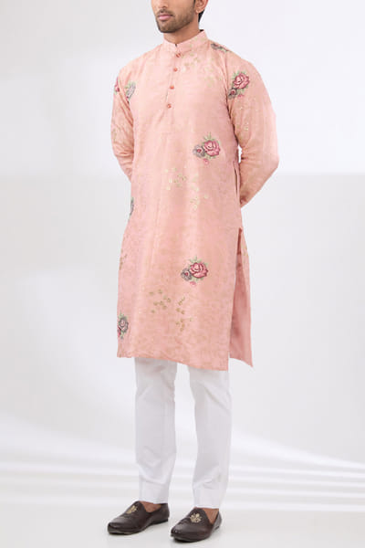 Pink floral embroidery kurta set