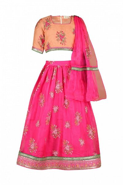 Pink floral embroidery lehenga set