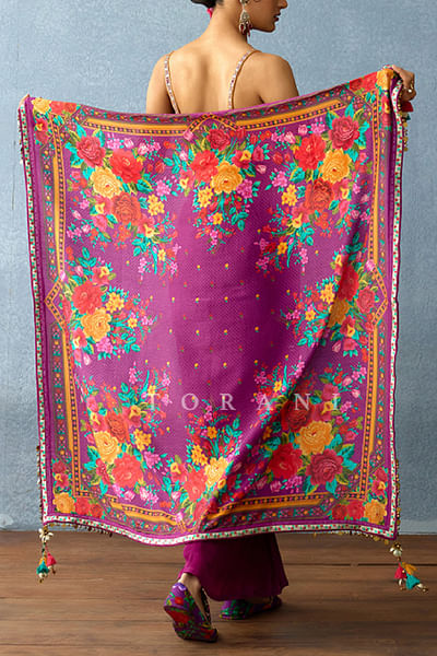 Purple floral printed scarf
