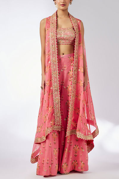 Pink floral printed cape set