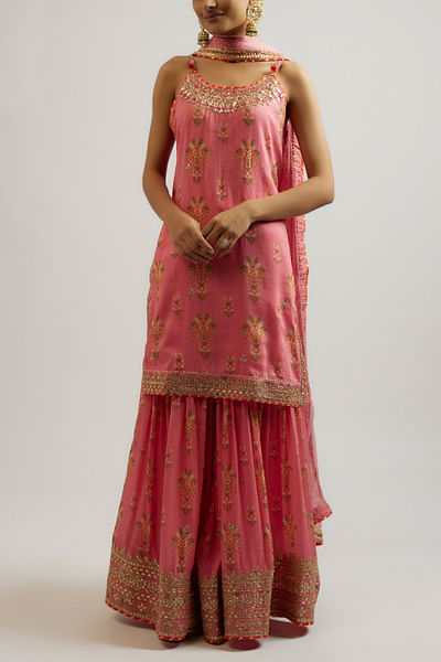 Pink floral printed kurta and sharara set