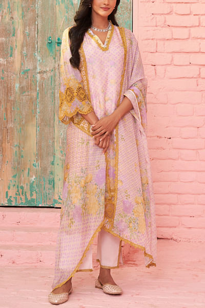 Pink floral printed kurta set