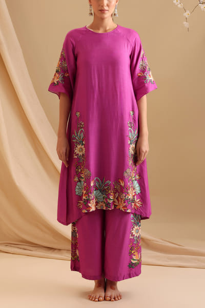 Pink floral printed kurta set
