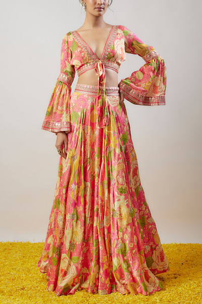 Pink floral printed lehenga set