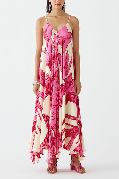 Pink floral printed long dress