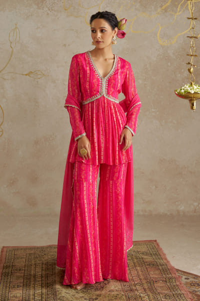 Pink floral printed sharara set