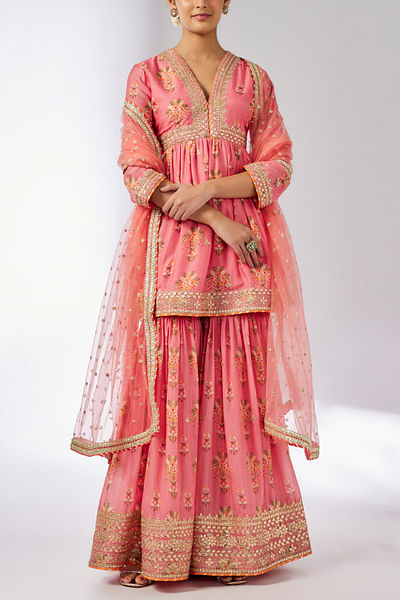 Pink floral printed sharara set