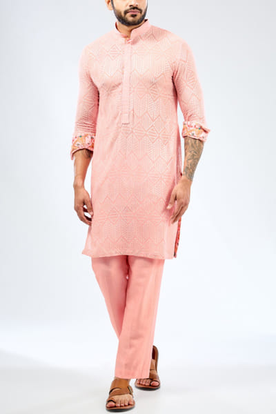 Pink geometric embroidered kurta set