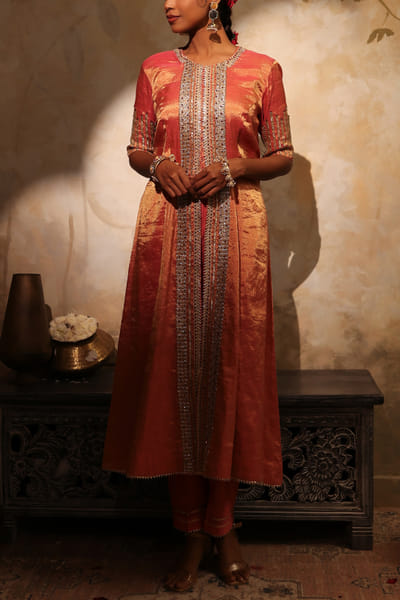 Pink gota embroidered jacket kurta set