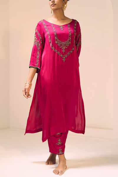 Pink hand embroidered kurta set