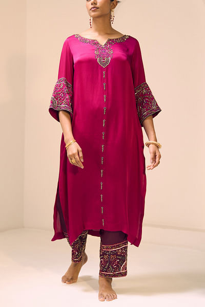 Pink hand embroidery kurta set