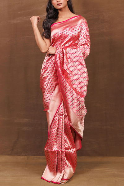 Pink handwoven banarasi pure silk sari
