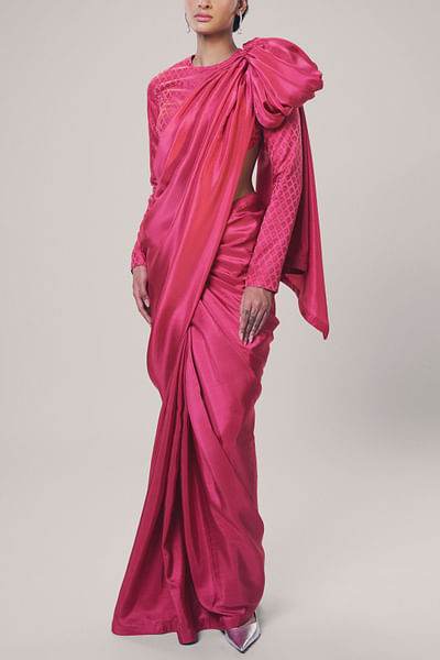 Pink handwoven silk sari set