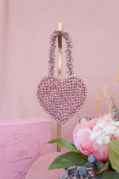 Pink heart rhinestone bag