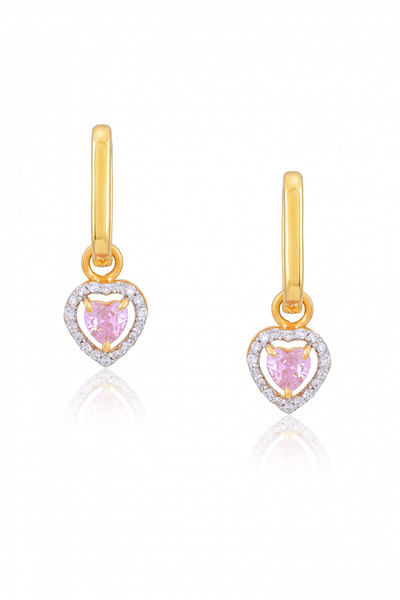 Pink heart Swarovski hoop drop earrings