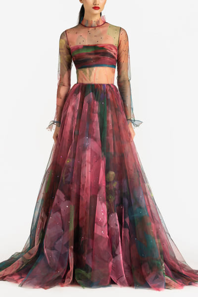 Pink hydrangea printed gown