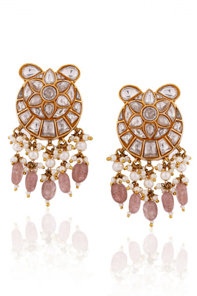 Riana Jewellery Pink jadtar and bead earrings RJEMAY24D1003