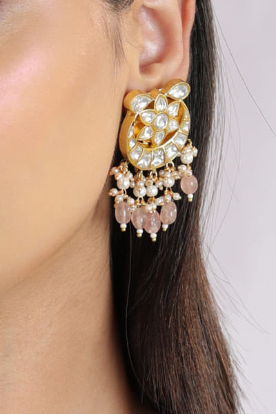 Riana Jewellery Pink jadtar and bead earrings RJEMAY24D1003